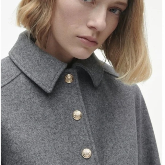 Zara Women’s Short Button Front Collared Coat in Grey Size L - Picture 6 of 14